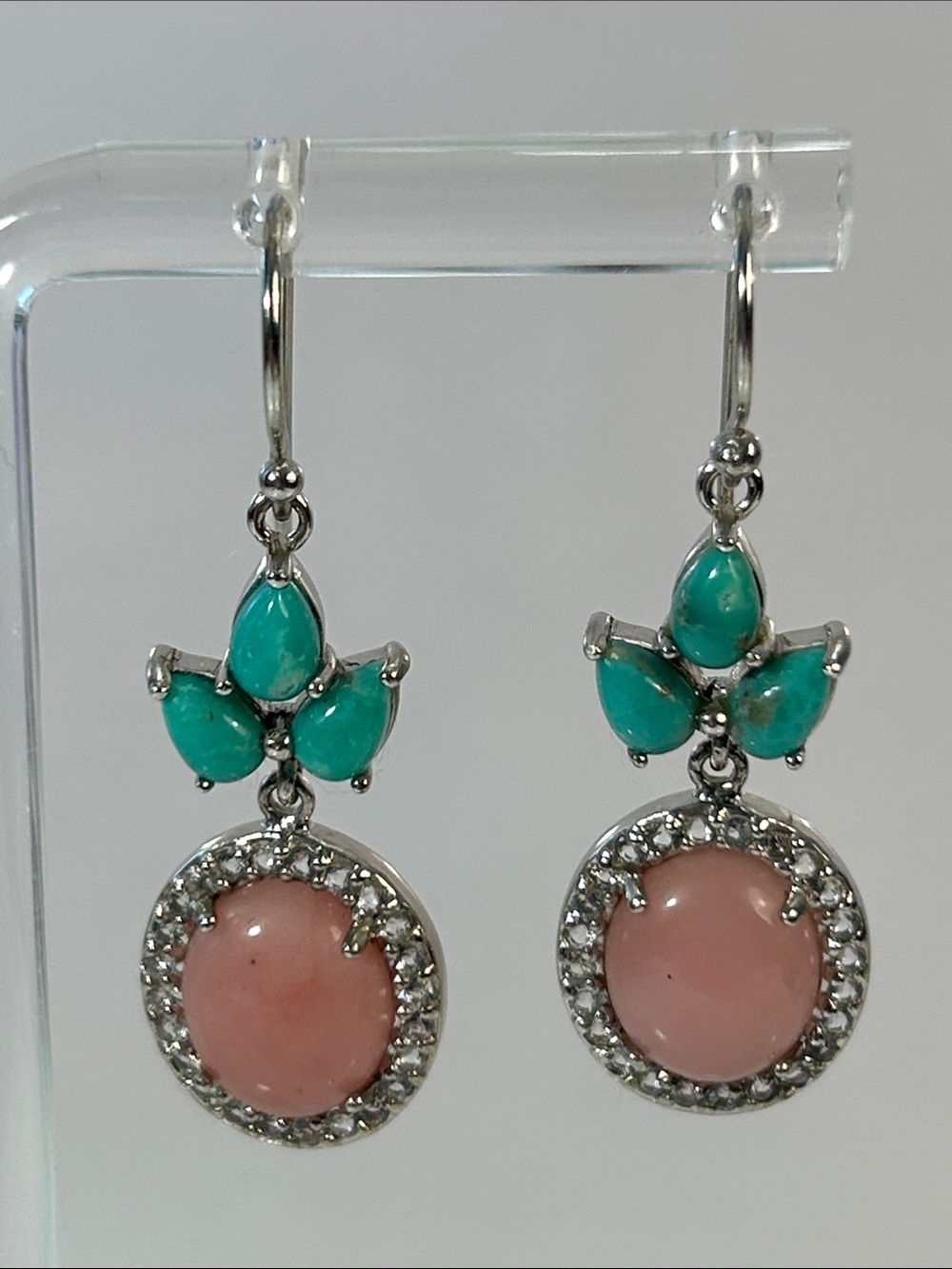 NWOT NYC 11 Sterling Silver Genuine Turquoise & Pink Opal Gemstone Earrings